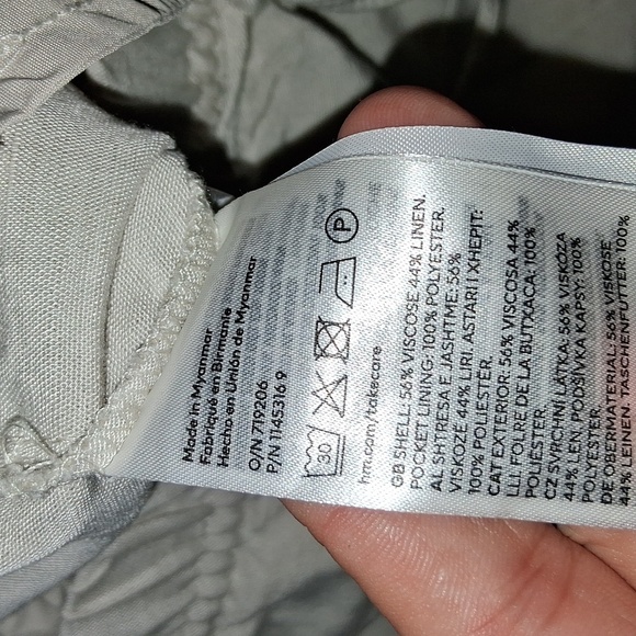 H & M Linen Blend Pull On Cream Drawstring Pants M - Picture 7 of 8